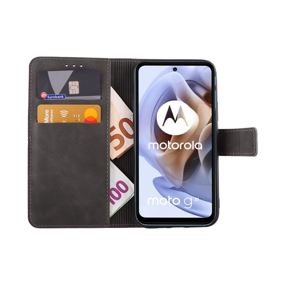 LIME ESSENTIAL ΘΗΚΗ MOTOROLA MOTO G31 6.4in MAGNET BOOK STAND CLIP GREY - Image 2