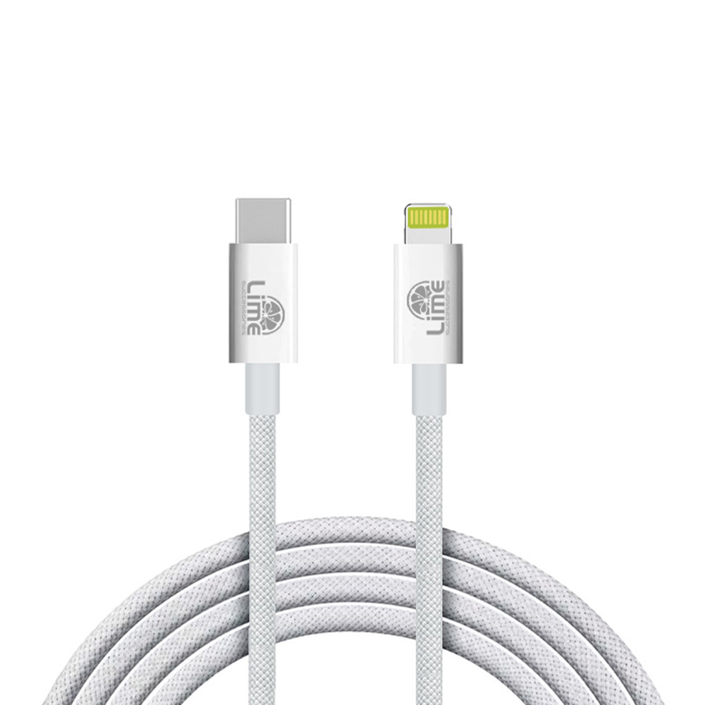 LIME LIGHTNING TO USB-C 3.4A ΦΟΡΤΙΣΗΣ-DATA DURABLE BRAIDED 1m LBCL01 30W WHITE - Image 2