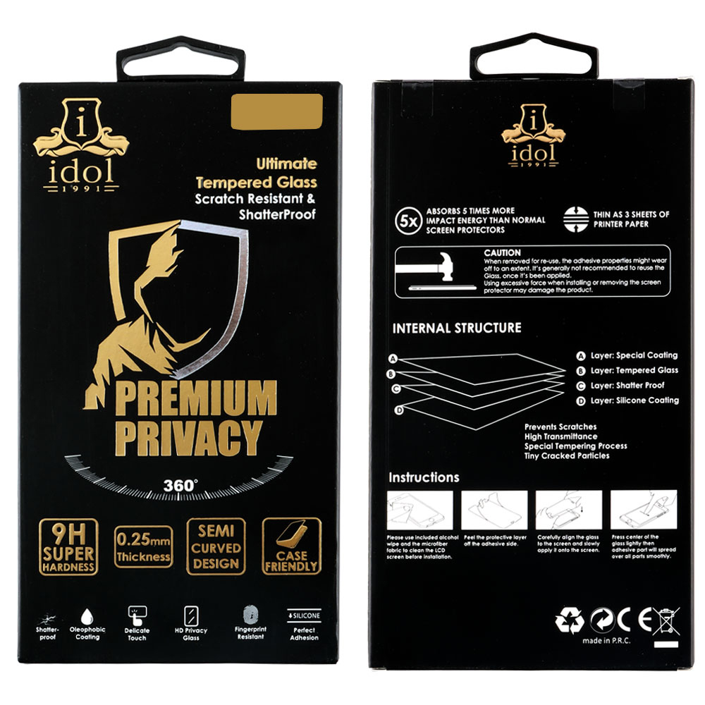 IDOL 1991 PREMIUM PRIVACY ANTISPY TEMPERED GLASS SAMSUNG A56 5G A566 6.7in 9H 0.25mm SEMI CURVED FULL GLUE BLACK - Image 7