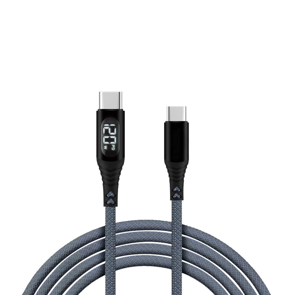 LIME USB-C TYPE C TO USB-C TYPE C 6A ΦΟΡΤΙΣΗΣ-DATA DURABLE BRAIDED WITH LED DISPLAY 1.2m LBLCC02 120W GREY - Image 2