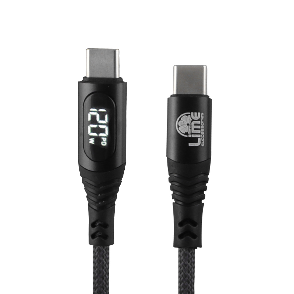 LIME USB-C TYPE C TO USB-C TYPE C 6A ΦΟΡΤΙΣΗΣ-DATA DURABLE BRAIDED WITH LED DISPLAY 1.2m LBLCC02 120W GREY - Image 6