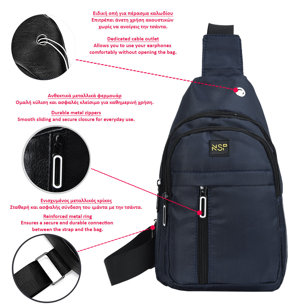 NSP N122 CASUAL ΤΣΑΝΤΑΚΙ ΑΔΙΑΒΡΟΧΟ CROSSBODY 8L SOFT ΥΦΑΣΜΑΤΙΝΟ BLUE - Image 7