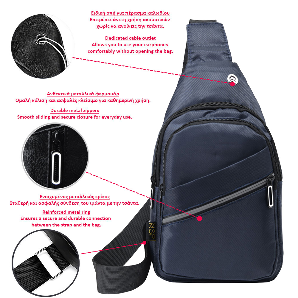 NSP N120 SPORT ΤΣΑΝΤΑΚΙ ΑΔΙΑΒΡΟΧΟ CROSSBODY 7.5L SOFT ΥΦΑΣΜΑΤΙΝΟ BLUE - Image 7
