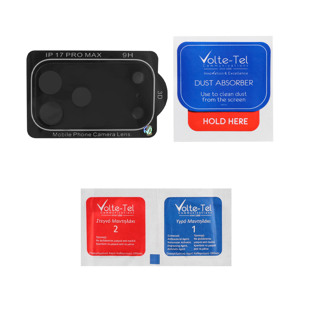 VOLTE-TEL CAMERA GLASS IPHONE 17 PRO MAX 6.9in 9H 0.25mm 3D CURVED BLACK - Image 4