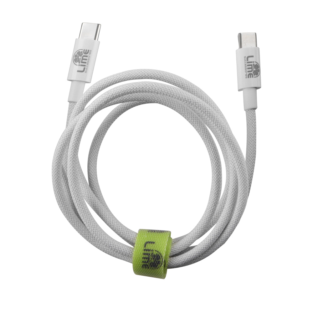 LIME USB-C TYPE C TO USB-C TYPE C 4A ΦΟΡΤΙΣΗΣ-DATA DURABLE BRAIDED 1m LBCC01 68W WHITE BULK - Image 3