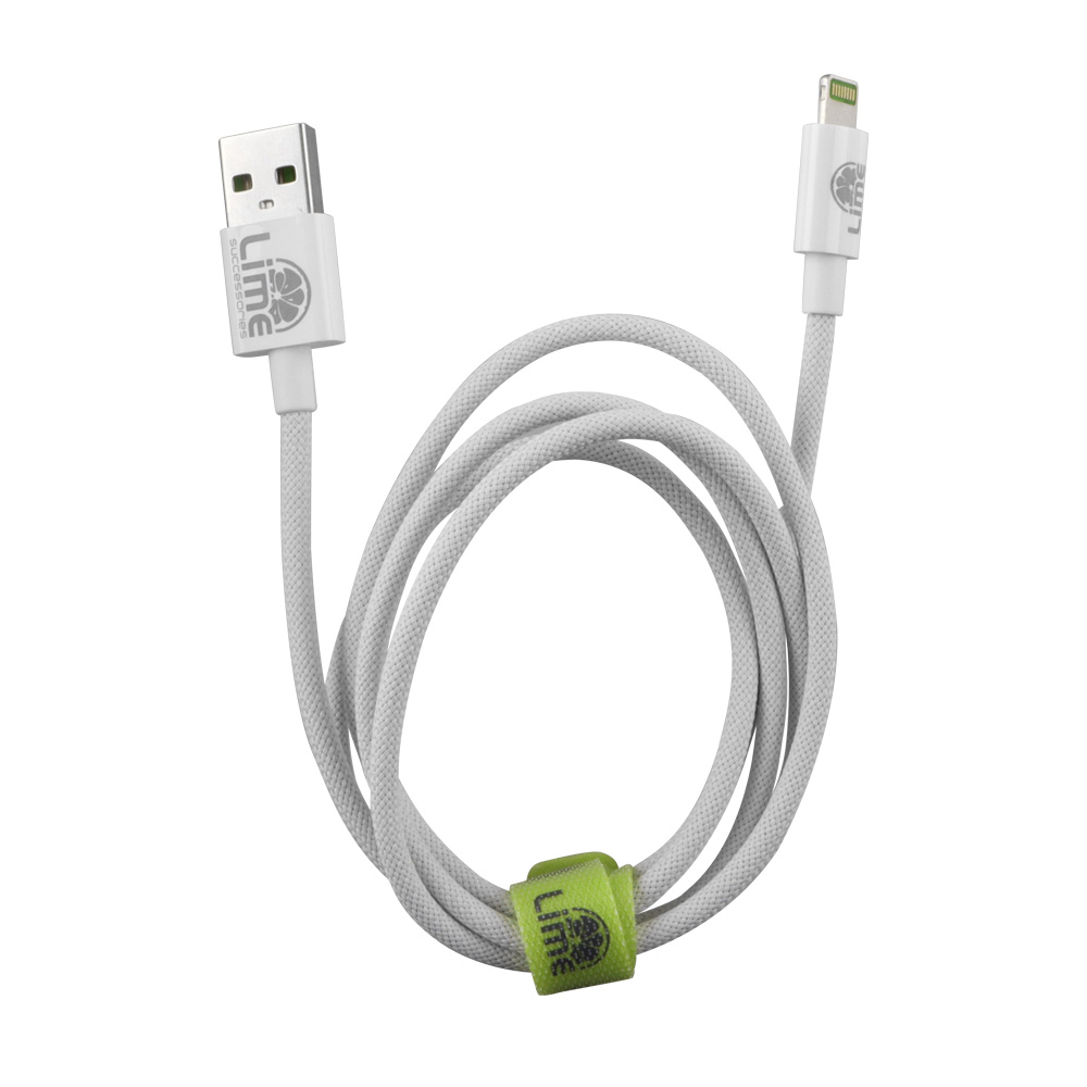 LIME LIGHTNING TO USB 3A ΦΟΡΤΙΣΗΣ-DATA DURABLE BRAIDED 1m LBUL01 WHITE BULK - Image 3