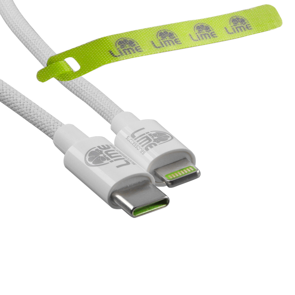 LIME LIGHTNING TO USB-C 3.4A ΦΟΡΤΙΣΗΣ-DATA DURABLE BRAIDED 1m LBCL01 30W WHITE BULK - Image 4