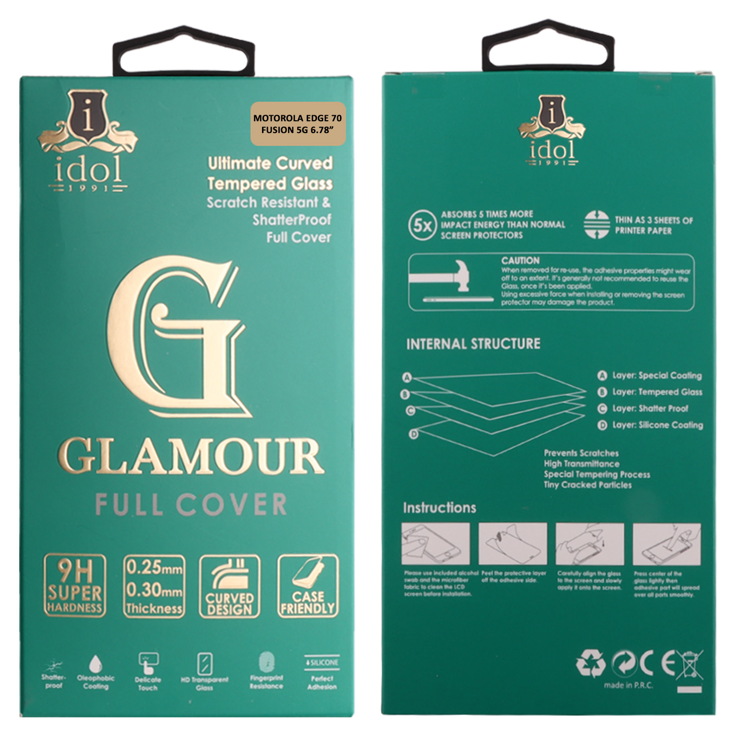 IDOL 1991 GLAMOUR TEMPERED GLASS MOTOROLA EDGE 70 FUSION 5G 6.78in 9H 0.30mm FULL COVER 3D EDGE GLUE FINGER UNLOCK BLACK - Image 6