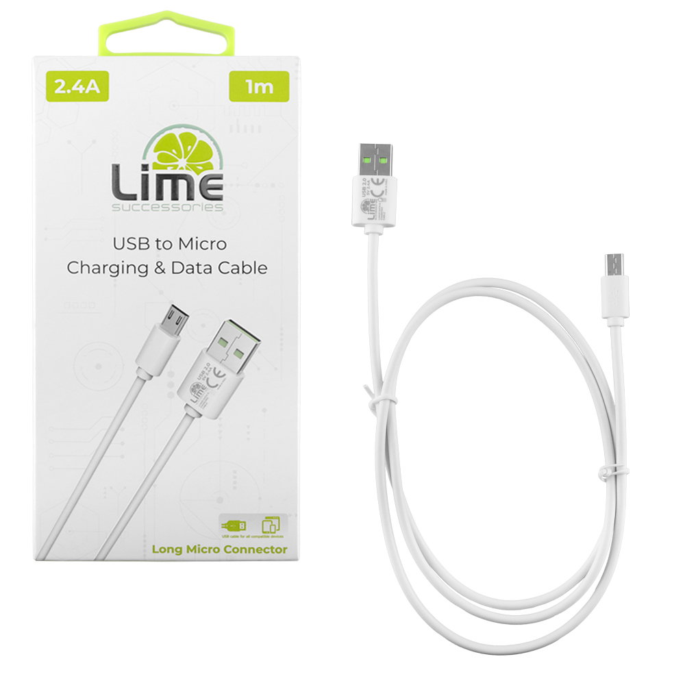 LIME MICRO USB DEVICES LONG TO USB 2.4A ΦΟΡΤΙΣΗΣ-DATA 1m LUM01 WHITE