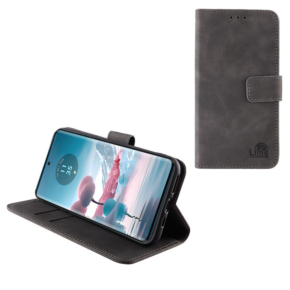 LIME ESSENTIAL ΘΗΚΗ MOTOROLA MOTO EDGE 40 NEO 5G 6.55in MAGNET BOOK STAND CLIP GREY
