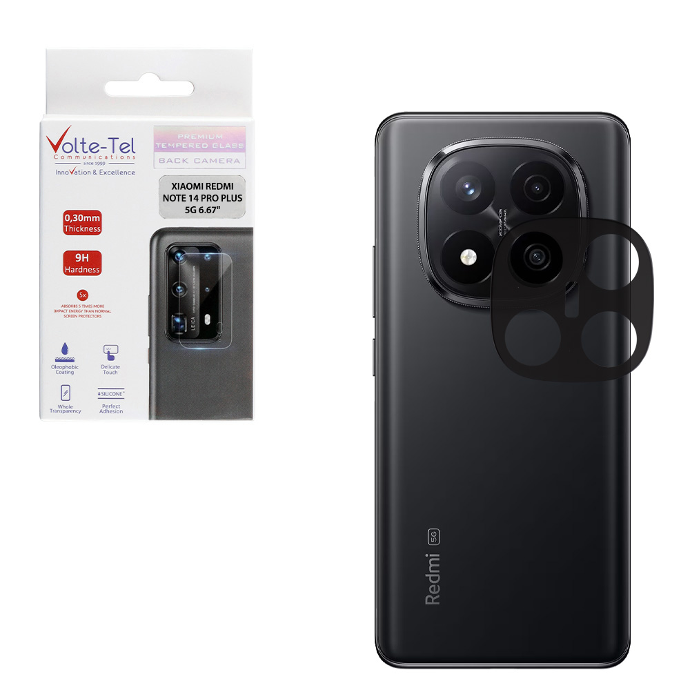 VOLTE-TEL CAMERA GLASS XIAOMI REDMI NOTE 14 PRO PLUS 5G 6.67in 9H 0.25mm 3D CURVED BLACK