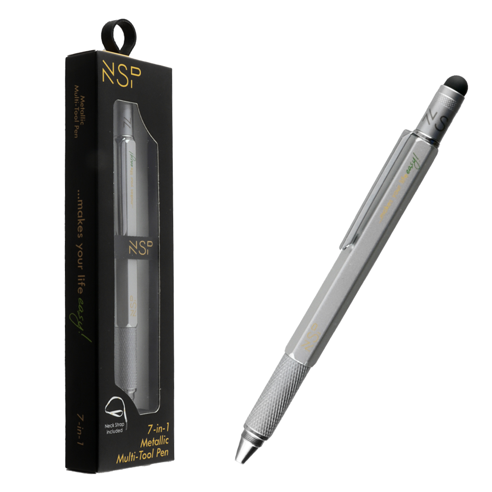 NSP ΣΤΥΛΟ 7 IN 1 METALLIC MULTI-TOOL PEN SILVER (WITH RED INK)