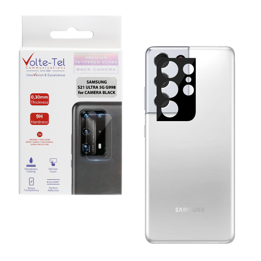 VOLTE-TEL CAMERA GLASS SAMSUNG S21 ULTRA 5G G998 6.8in 9H 0.25mm 3D CURVED BLACK