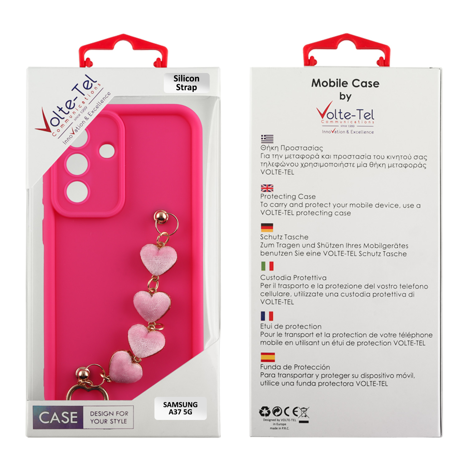 VOLTE-TEL SILICON TPU WITH STRAP ΘΗΚΗ SAMSUNG A37 5G A376 6.7in FULL CAMERA PROTECTION PINK WITH PINK HEARTS - Image 5