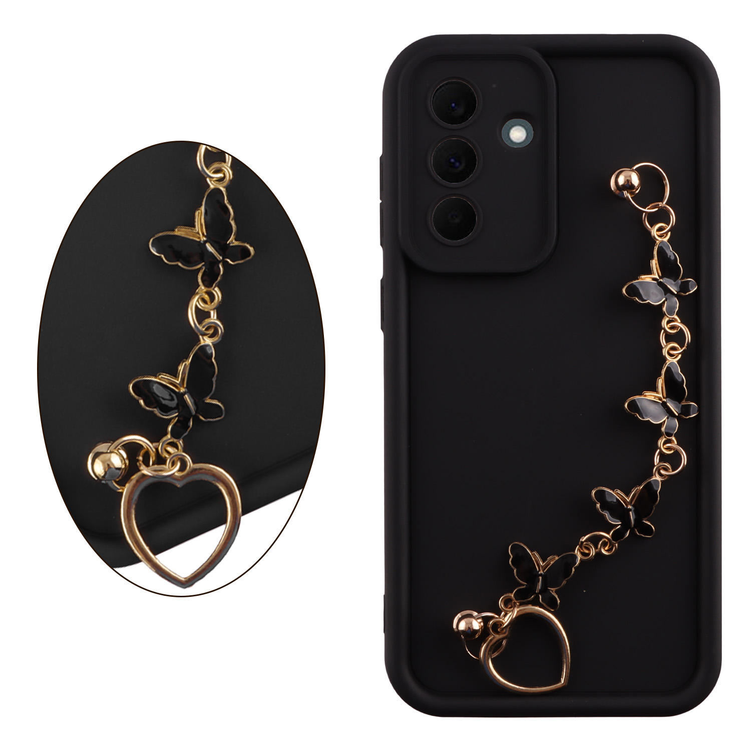 VOLTE-TEL SILICON TPU WITH STRAP ΘΗΚΗ SAMSUNG A37 5G A376 6.7in FULL CAMERA PROTECTION BLACK WITH BLACK BUTTERFLIES